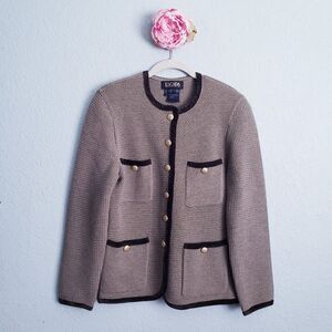 Escada Brown Knit Velvet Trim Heart Elbow Patch Blazer